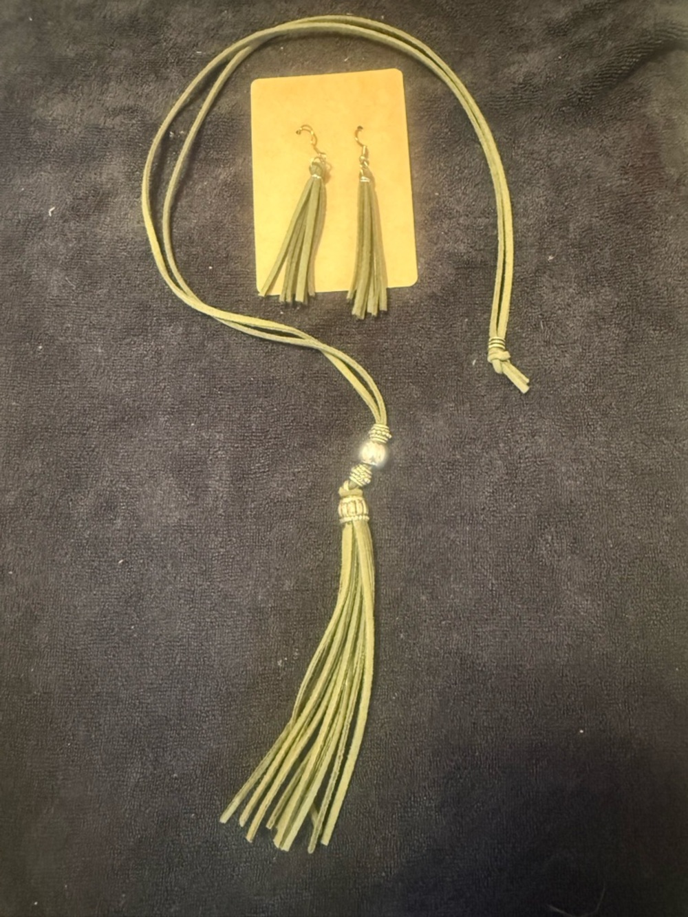 Olive Green Tassel Pendant Necklace- set Women Jewelry